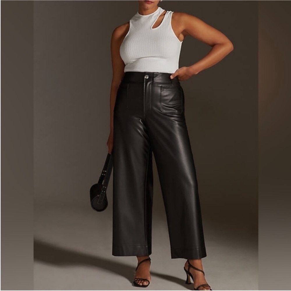 Anthropologie Maeve The Colette Cropped Wide-leg Faux Leather Black Size 22W NWT